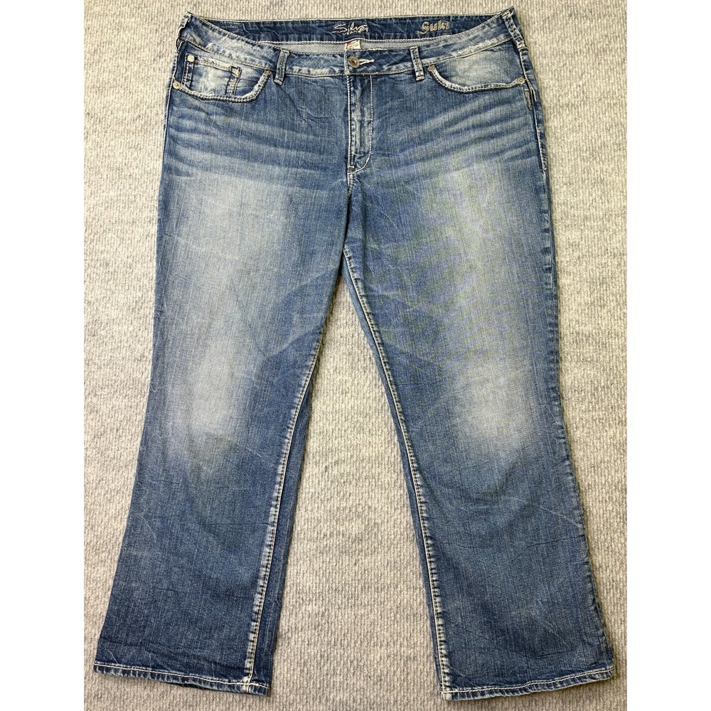 Silver Jeans Co Suki Capri Womens Plus Size 20 Blue Distressed Stretch Denim